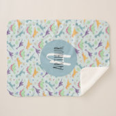 Jongens Schattige Blauw Dinosauruspatroon Monogram Sherpa Deken (Voorkant (horizontaal))