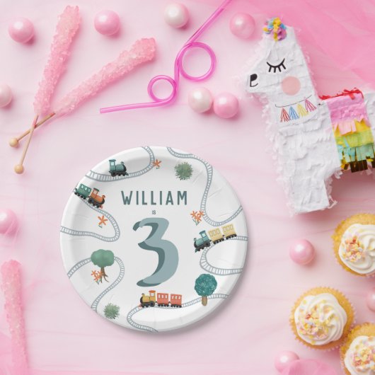 Jongens Schattige Blauw Modern Train Travel Kids V Papieren Bordje (Feest)