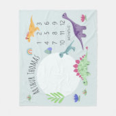 Jongens Schattige Blauw T-Rex Dinosaur Naam Milest Fleece Deken (Voorkant)