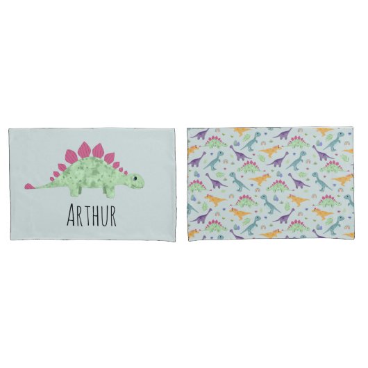 Jongens Schattige Blauw T-Rex Dinosaurus Naam Kind Kussensloop (Voorkant-Set)