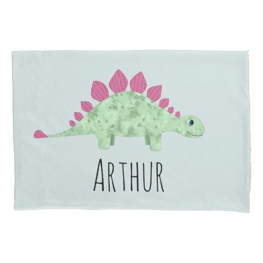 Jongens Schattige Blauw T-Rex Dinosaurus Naam Kind Kussensloop (Voorkant-Links)