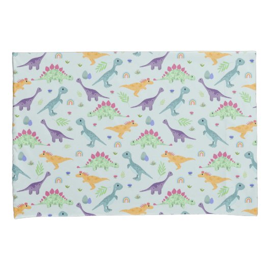 Jongens Schattige Blauw T-Rex Dinosaurus Naam Kind Kussensloop (Voorkant-Rechts)