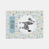Jongens Schattige Blauw Zebra & Safari Patroonnaam Fleece Deken (Voorkant (Horizontaal))