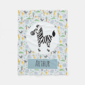 Jongens Schattige Blauw Zebra & Safari Patroonnaam Fleece Deken (Voorkant)