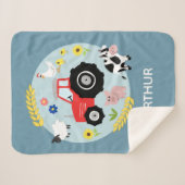 Jongens Schattige Blauwe Boerderijdieren Tractor & Sherpa Deken (Voorkant (horizontaal))