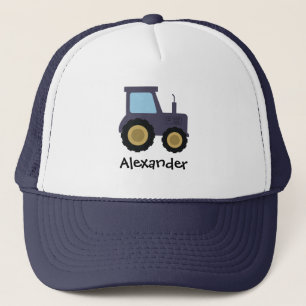Jongens Schattige Blauwe Boerentractor en Naam Kin Trucker Pet