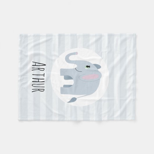 Jongens Schattige Blauwe Olifant & Naam Kinder Gep Fleece Deken (Voorkant (Horizontaal))