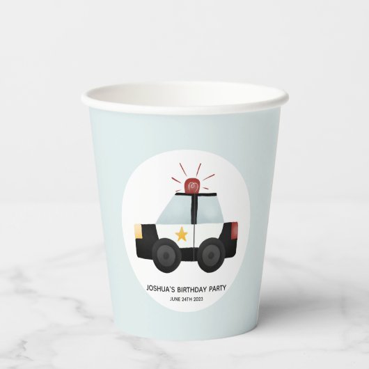 Jongens Schattige Blauwe Politieauto Verjaardag Papieren Bekers (Achterkant)