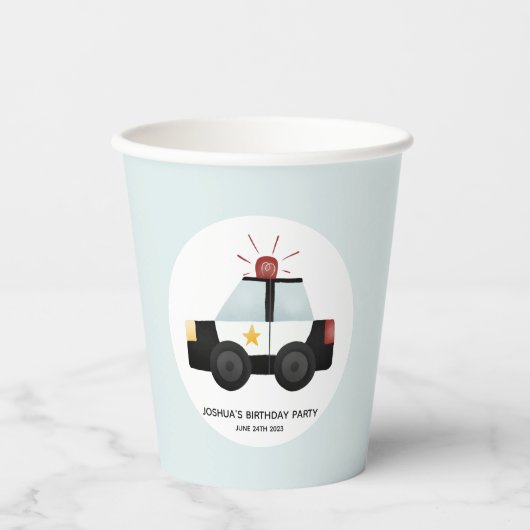 Jongens Schattige Blauwe Politieauto Verjaardag Papieren Bekers (Voorkant)