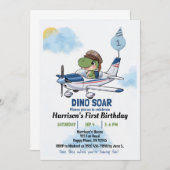 Jongens Schattige Blue Airplane Dinosaurus Kinder  Kaart (Voorkant / Achterkant)