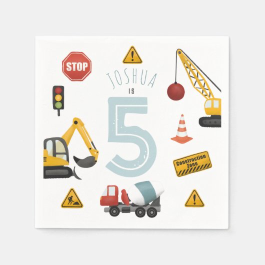 Jongens Schattige Blue Construction Kinder 5e Verj Servet (Voorkant)