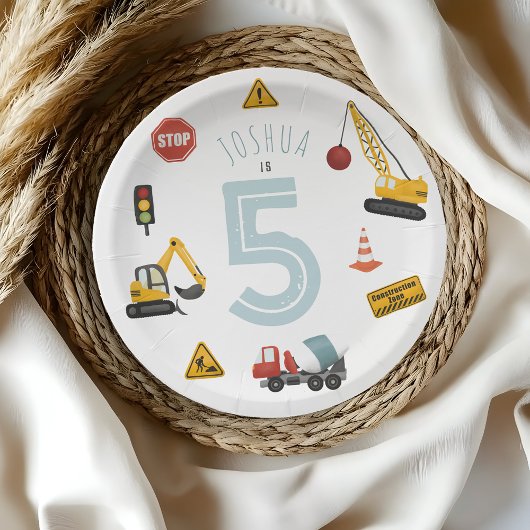 Jongens Schattige Blue Construction Vehicles Kids  Papieren Bordje