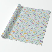 Jongens Schattige Blue Dinosaur Pattern Kids Verja Cadeaupapier (Uitgerold)