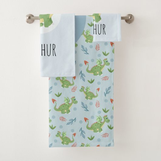 Jongens Schattige Blue Dragon Patroon Naam Kinder Bad Handdoek (Insitu)