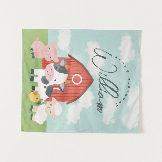 Jongens Schattige Boerderij Animal Verjaardag Acht Wandkleed (Voorkant (horizontaal))