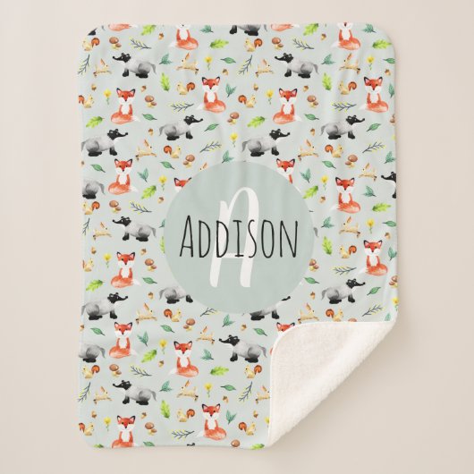 Jongens Schattige Bos Dierenpatroon Fox & Naam Kin Sherpa Deken (Voorkant)