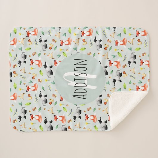 Jongens Schattige Bos Dierenpatroon Fox & Naam Kin Sherpa Deken (Voorkant (horizontaal))