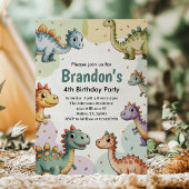 Jongens Schattige Dinosaurus vierde verjaardag Kaart