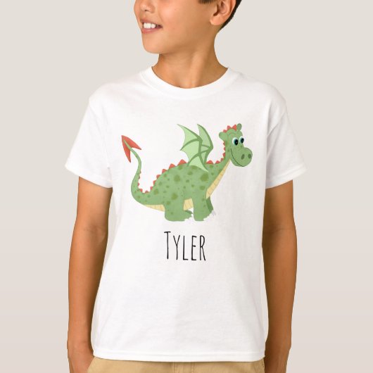 Jongens Schattige en Magisch Groene Dragon Cartoon T-shirt (Voorkant)