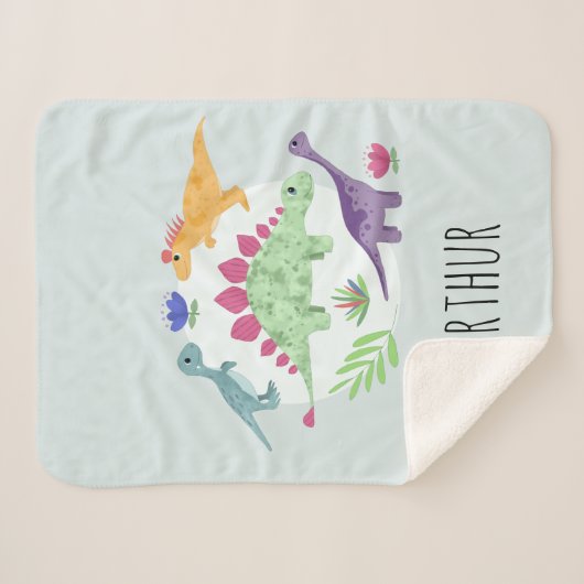 Jongens Schattige en Modern Blue T-Rex Dinosauruss Sherpa Deken (Voorkant (horizontaal))