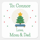 Jongens Schattige Feestelijk Sneeuw Wereldbol Aang Vierkante Sticker (Voorkant)