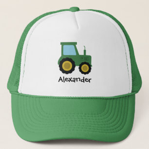 Jongens Schattige Groene Boerderij Tractor en Naam Trucker Pet
