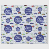 Jongens Schattige Happy Birthday Car Pattern Kinde Cadeaupapier (Vlak)
