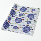 Jongens Schattige Happy Birthday Car Pattern Kinde Cadeaupapier (Uitgerold)