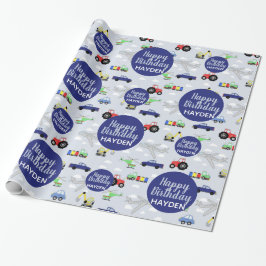 Jongens Schattige Happy Birthday Car Pattern Kinde Cadeaupapier