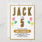 Jongens Schattige Modern Goud Thema Kinder 5e Verj Kaart (Voorkant)