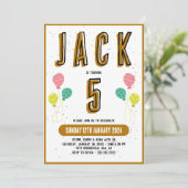 Jongens Schattige Modern Goud Thema Kinder 5e Verj Kaart (Staand voorkant)