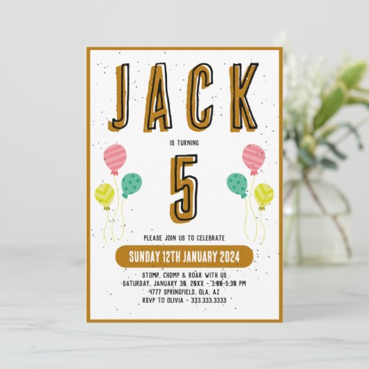 Jongens Schattige Modern Goud Thema Kinder 5e Verj Kaart (Staand voorkant)