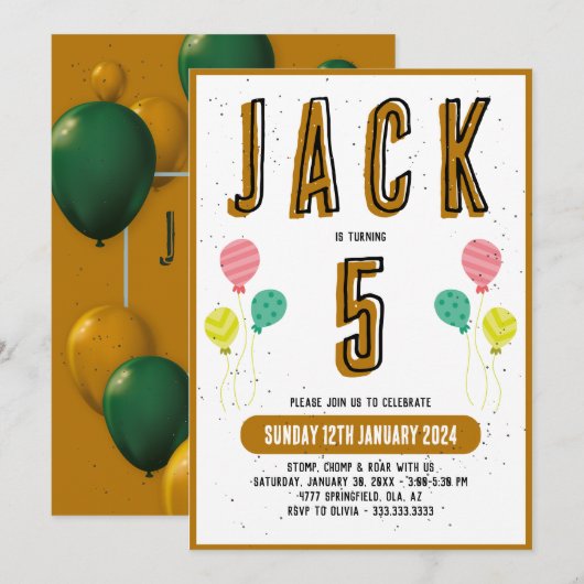 Jongens Schattige Modern Goud Thema Kinder 5e Verj Kaart (Voorkant / Achterkant)