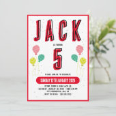 Jongens Schattige Modern Rood Thema Kinder 5e Verj Kaart (Staand voorkant)