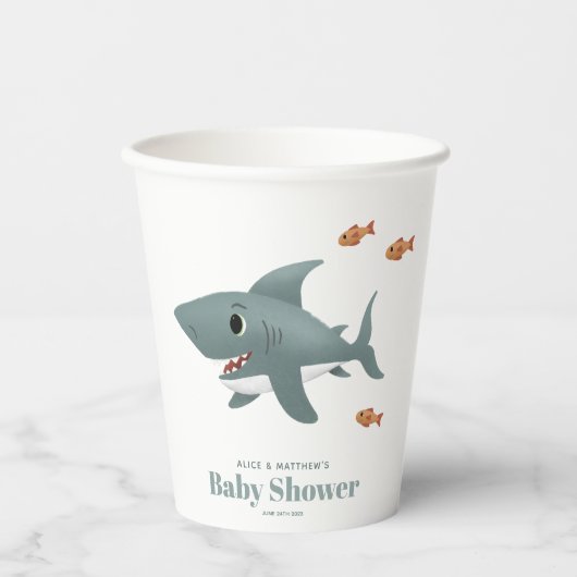Jongens Schattige Ocean Zee Shark Baby shower Papieren Bekers (Voorkant)