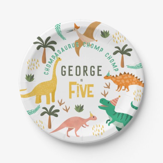 Jongens Schattige Oerwoud Dinosaurus T-Rex Kinder Papieren Bordje (Voorkant)