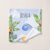 Jongens Schattige Oerwoud Waterverf Dinosaurus en  Bad Handdoek (Wasdoekje)