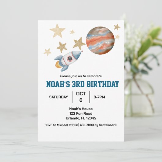 Jongens Schattige Outer Space Kids Verjaardag Wate Kaart (Staand voorkant)