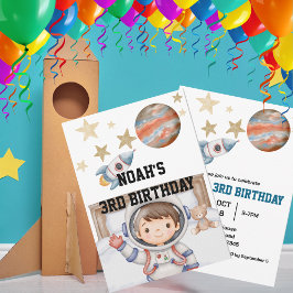 Jongens Schattige Outer Space Kids Verjaardag Wate Kaart