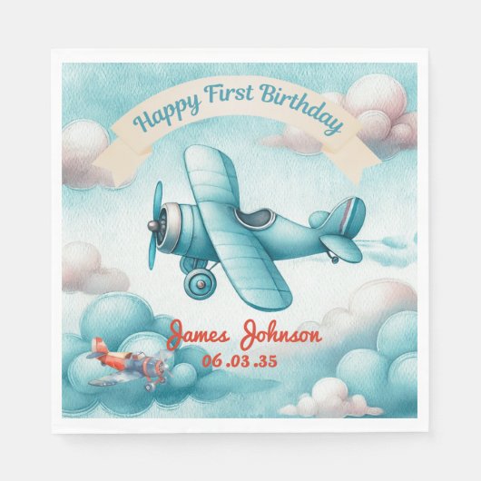 Jongens Schattige Reizen Vliegtuig Kids Verjaardag Servet (Voorkant)