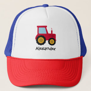 Jongens Schattige Rode Boerentractor en Naam Kinde Trucker Pet