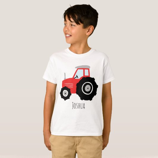 Jongens Schattige Rood Boerderij Tractor Cartoon m T-shirt (Voorkant volledig)