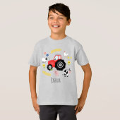 Jongens Schattige Rood Boerderij Tractor en Dieren T-shirt (Voorkant volledig)
