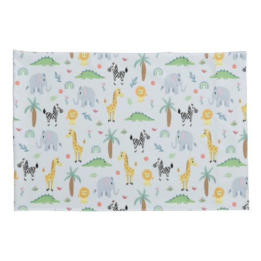 Jongens Schattige Safari Dieren Olifant Naam Kinde Kussensloop (Achterkant-Rechts)