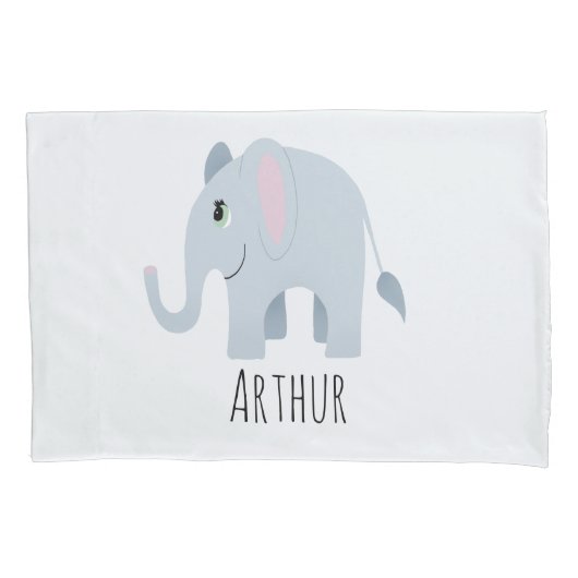 Jongens Schattige Safari Dieren Olifant Naam Kinde Kussensloop (Voorkant-Links)