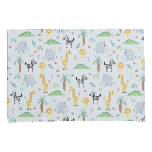 Jongens Schattige Safari Dieren Olifant Naam Kinde Kussensloop (Voorkant-Rechts)