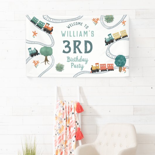 Jongens Schattige Train Kids Verjaardag Welkomstbo Spandoek (Insitu)