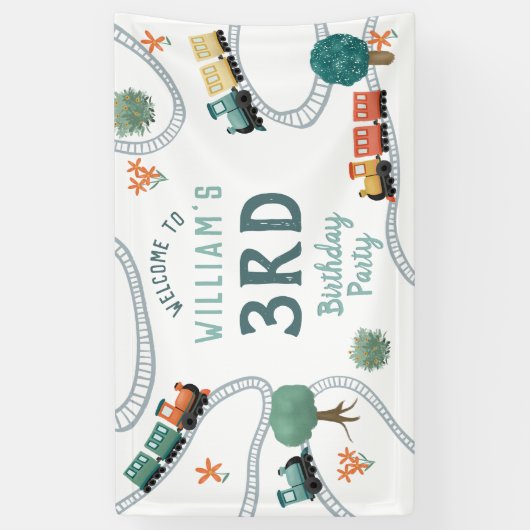 Jongens Schattige Train Kids Verjaardag Welkomstbo Spandoek (Verticaal)