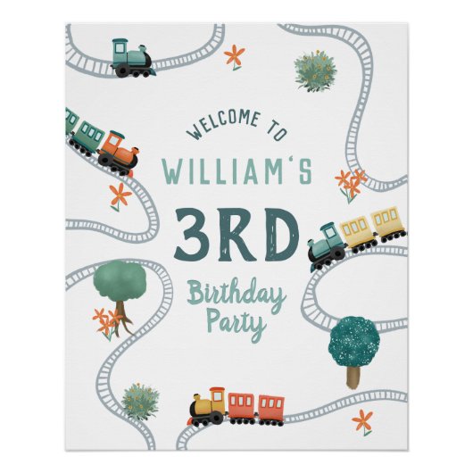 Jongens Schattige Trein Reizen Kinderen Verjaardag Perfect Poster (Voorkant)