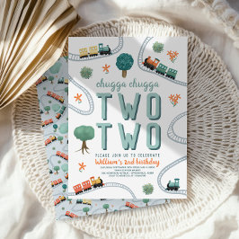 Jongens Schattige Twee Blauwe Treinen Reizen 2e Ve Kaart